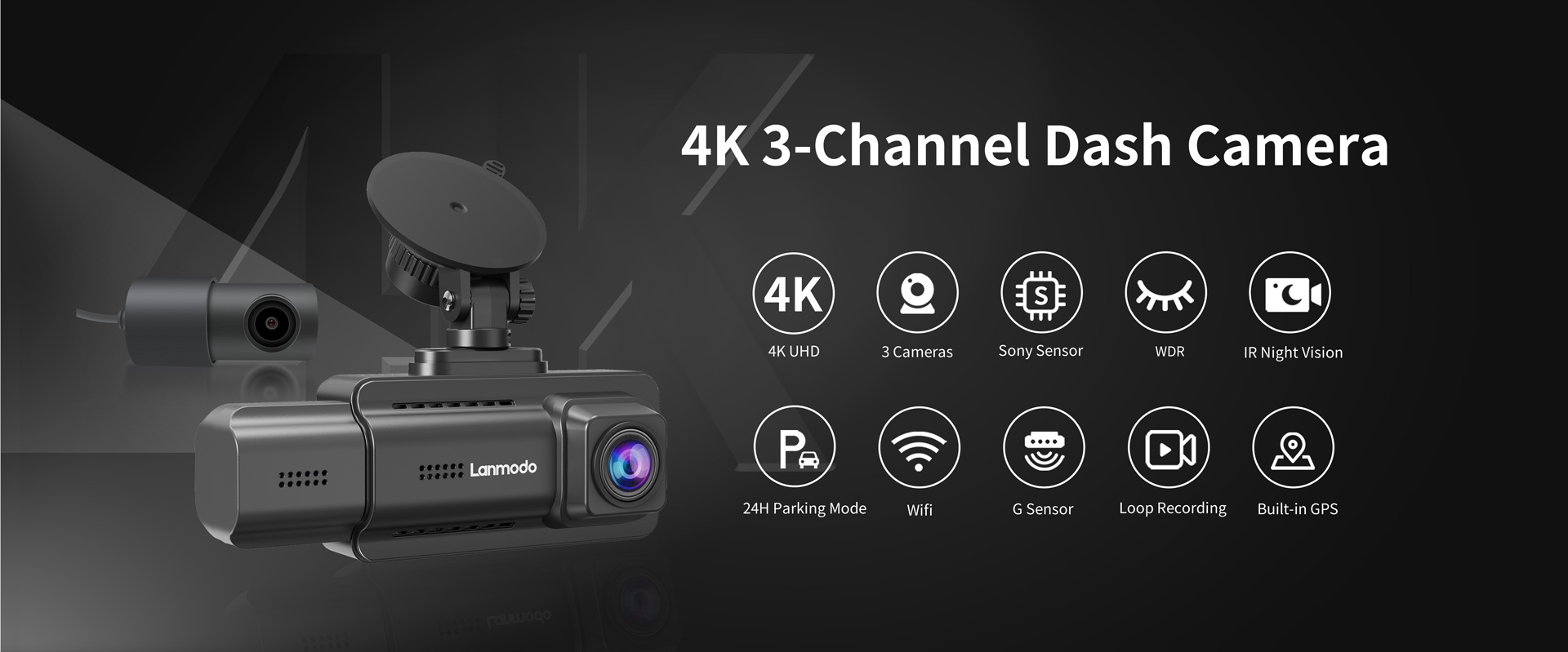 Lanmodo D1 3Channel 4K Dash Camera