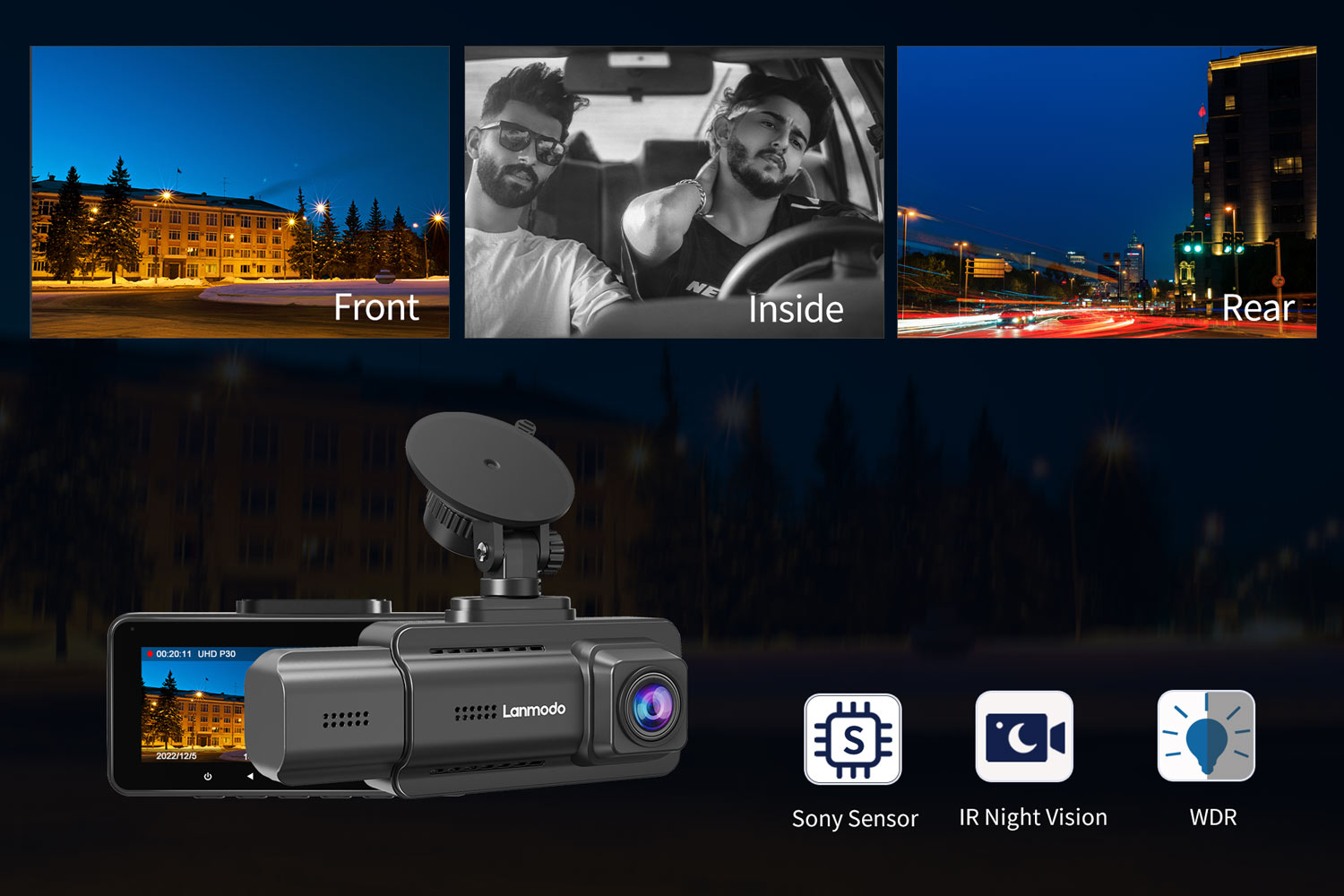 Lanmodo D1 3Channel 4K Dash Camera